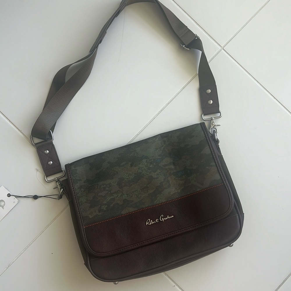 Robert Graham carry on bag with leather trim and adjustable strap